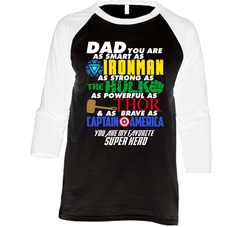 Dad Super Hero Ironman Hulk Thor Captain America Fathers Day Gift Vintage Raglan Retro Raglan 3/4 Sleeve Shirt