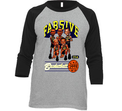 Fab Five Michigan Retro Caricature White Vintage Raglan Retro Raglan 3/4 Sleeve Shirt Fab Five Michigan Retro Caricature White Vintage Raglan Retro Raglan 3/4 Sleeve Shirt