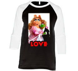The Muppets Kermit & Miss Piggy Vintage Raglan Retro Raglan 3/4 Sleeve Shirt The Muppets Kermit & Miss Piggy Vintage Raglan Retro Raglan 3/4 Sleeve Shirt