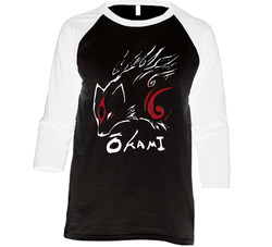 Okami Japanese Lore Wolf Video Game Vintage Raglan Retro Raglan 3/4 Sleeve Shirt