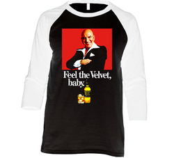 Black Velvet Whiskey Telly Savalas Retro 70s Vintage Raglan Retro Raglan 3/4 Sleeve Shirt Black Velvet Whiskey Telly Savalas Retro 70s Vintage Raglan Retro Raglan 3/4 Sleeve Shirt