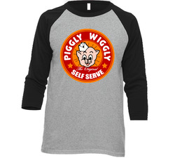 Piggly Wiggly Retro Vintage Raglan Retro Raglan 3/4 Sleeve Shirt Piggly Wiggly Retro Vintage Raglan Retro Raglan 3/4 Sleeve Shirt