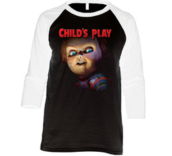 Childs Play Horror Chucky Movie Vintage Raglan Retro Raglan 3/4 Sleeve Shirt Childs Play Horror Chucky Movie Vintage Raglan Retro Raglan 3/4 Sleeve Shirt