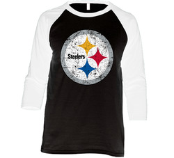 Pittsburgh Steelers Distressed Vintage Raglan Retro Raglan 3/4 Sleeve Shirt Pittsburgh Steelers Distressed Vintage Raglan Retro Raglan 3/4 Sleeve Shirt
