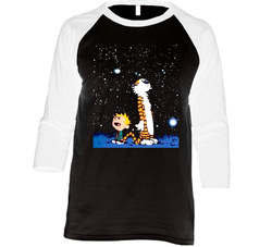 New Calvin And Hobbes Stargazing Vintage Raglan Retro Raglan 3/4 Sleeve Shirt New Calvin And Hobbes Stargazing Vintage Raglan Retro Raglan 3/4 Sleeve Shirt