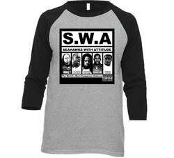 Seahwaks With Attitude Swa Richard Sherman Booby Wagner Football Vintage Raglan Retro Raglan 3/4 Sleeve Shirt Seahwaks With Attitude Swa Richard Sherman Booby Wagner Football Vintage Raglan Retro Raglan 3/4 Sleeve Shirt