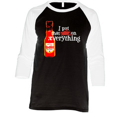 Franks Red Hot Put That On Everything Black Vintage Raglan Retro Raglan 3/4 Sleeve Shirt Franks Red Hot Put That On Everything Black Vintage Raglan Retro Raglan 3/4 Sleeve Shirt