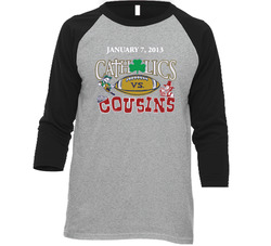 Catholics Vs Cousins Notre Dame Bama Vintage Raglan Retro Raglan 3/4 Sleeve Shirt Catholics Vs Cousins Notre Dame Bama Vintage Raglan Retro Raglan 3/4 Sleeve Shirt