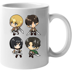 Attack On Titan - Cute Armin Eren Mikasa Levi White Unisex Mug Attack On Titan - Cute Armin Eren Mikasa Levi White Unisex Mug