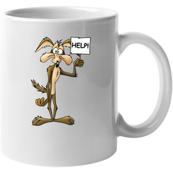 Wile E Coyote Cartoon Help Sign Tv Show Fan 11 Oz Mug Wile E Coyote Cartoon Help Sign Tv Show Fan 11 Oz Mug
