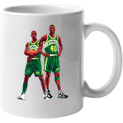 Shawn Kemp And Gary Payton Illustrated Distressed 11 oz Mug Shawn Kemp And Gary Payton Illustrated Distressed 11 oz Mug