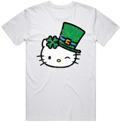 Hello Kitty St Patrick's Day Worn Look Unisex White T Shirt Hello Kitty St Patrick's Day Worn Look Unisex White T Shirt