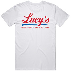 Lucy's Retired Surfers Bar And Restaurant New Orleans Restaurant Logo Unisex White T Shirt Lucy's Retired Surfers Bar And Restaurant New Orleans Restaurant Logo Unisex White T Shirt