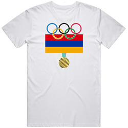 Armenia Pyeongchang 2018 Winter Olympics Flag Gold Medal Unisex White T Shirt Armenia Pyeongchang 2018 Winter Olympics Flag Gold Medal Unisex White T Shirt