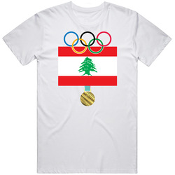 Lebanon Pyeongchang 2018 Winter Olympics Flag Gold Medal Unisex White T Shirt Lebanon Pyeongchang 2018 Winter Olympics Flag Gold Medal Unisex White T Shirt