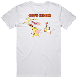 Cow And Chicken Cartoon Unisex White T Shirt Cow And Chicken Cartoon Unisex White T Shirt