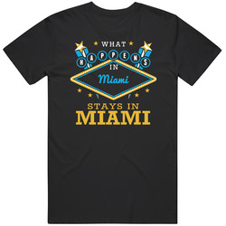 What Happens In Miami Stays In Miami Vegas Parody Unisex Black T Shirt What Happens In Miami Stays In Miami Vegas Parody Unisex Black T Shirt