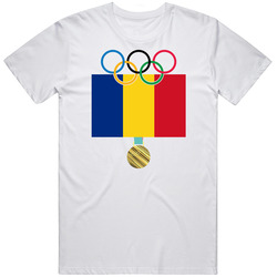 Romania Pyeongchang 2018 Winter Olympics Flag Gold Medal Unisex White T Shirt Romania Pyeongchang 2018 Winter Olympics Flag Gold Medal Unisex White T Shirt