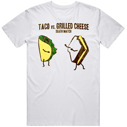 Taco Vs Grilled Cheese Death Match Funny Unisex White T Shirt Taco Vs Grilled Cheese Death Match Funny Unisex White T Shirt