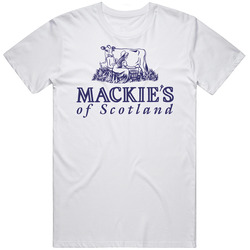 Mackies Of Scotland Ice Cream Snack Food Logo Unisex White T Shirt Mackies Of Scotland Ice Cream Snack Food Logo Unisex White T Shirt