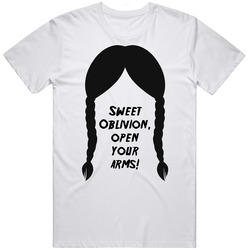 Sweet Oblivion, Open Your Arms Addams Family Wednesday Unisex White T Shirt Sweet Oblivion, Open Your Arms Addams Family Wednesday Unisex White T Shirt