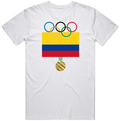 Colombia Pyeongchang 2018 Winter Olympics Flag Gold Medal Unisex White T Shirt Colombia Pyeongchang 2018 Winter Olympics Flag Gold Medal Unisex White T Shirt