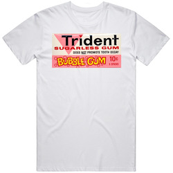 Trident Sugarless Bubble Gum Retro Candy Wrapper Logo Vintage Worn Look Unisex White T Shirt Trident Sugarless Bubble Gum Retro Candy Wrapper Logo Vintage Worn Look Unisex White T Shirt