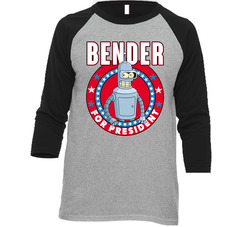 Bender For President Futurama Adult Cartoon Character Campaign Parody Raglan Vintage Raglan 3/4 Sleeve Shirt Bender For President Futurama Adult Cartoon Character Campaign Parody Raglan Vintage Raglan 3/4 Sleeve Shirt
