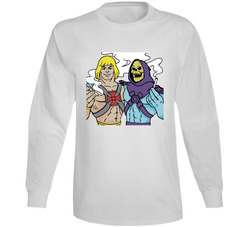 He-man And Skeletor Smoking Weed Funny Cartoon Character Vintage Long Sleeve T Shirt