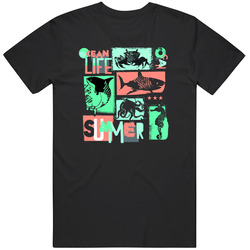 Sea Print For T-shirts Textiles Paper Web Original Design With Sharks Jellyfish Vintage T Shirt Sea Print For T-shirts Textiles Paper Web Original Design With Sharks Jellyfish Vintage T Shirt