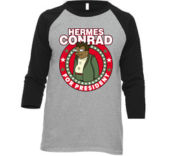 Hermes Conrad For President Futurama Adult Cartoon Character Campaign Parody Raglan Vintage Raglan 3/4 Sleeve Shirt