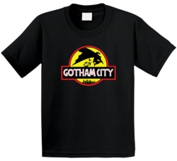 Batman Gotham City Jurassic Park Movie Logo Parody Mashup Fan Kids T S