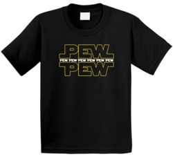 Pew Pew Star Was Gun Sound Poster Logo Parody Fan Geek Kids T Shirt