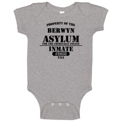 Berwyn Insane Asylum Inmate Halloween Costume Baby One Piece Berwyn Insane Asylum Inmate Halloween Costume Baby One Piece