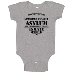 Lowndes County Insane Asylum Inmate Halloween Costume Baby One Piece Lowndes County Insane Asylum Inmate Halloween Costume Baby One Piece