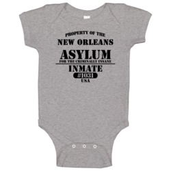 New Orleans Insane Asylum Inmate Halloween Costume Baby One Piece New Orleans Insane Asylum Inmate Halloween Costume Baby One Piece