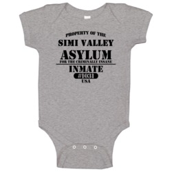Simi Valley Insane Asylum Inmate Halloween Costume Baby One Piece Simi Valley Insane Asylum Inmate Halloween Costume Baby One Piece