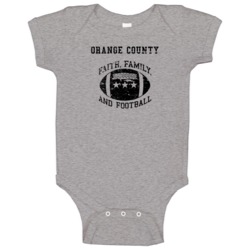 Orange County Faith Family Football Distressed Look Baby One Piece Orange County Faith Family Football Distressed Look Baby One Piece