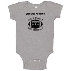 Wilson County Faith Family Football Distressed Look Baby One Piece Wilson County Faith Family Football Distressed Look Baby One Piece