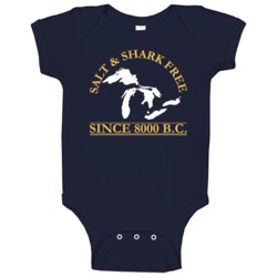 Salt And Shark Free Since 8000 Bc Funny Michigan Lakes Baby One Piece Salt And Shark Free Since 8000 Bc Funny Michigan Lakes Baby One Piece