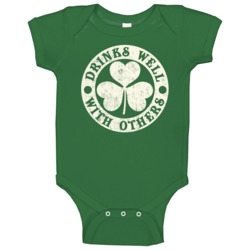 Drinks Well With Others St Patrick's Day Irish Worn Look Baby One Piec Drinks Well With Others St Patrick's Day Irish Worn Look Baby One Piec
