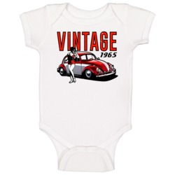 Red 1965 Volkswagen Beetle Vintage Pin Up Cool Car Baby One Piece