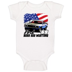 Blue 1969 Ford Boss 302 Mustang American Flag Cool Car Baby One Piece