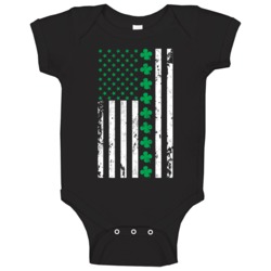 Irish American Flag Shamrocks St Patrick's Day Worn Look Baby One Piec Irish American Flag Shamrocks St Patrick's Day Worn Look Baby One Piec