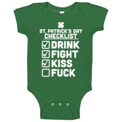 St Patrick's Day Checklist Baby One Piece St Patrick's Day Checklist Baby One Piece