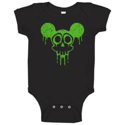 Radioactive Dripping Mickey Mouse Skull Head Halloween Baby One Piece