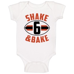 Shake And Bake Baker Mayfield 6 Football Cleveland Fan Baby One Piece Shake And Bake Baker Mayfield 6 Football Cleveland Fan Baby One Piece