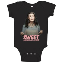 Frankie Bergstein Grace Sweet Muscular Jesus Funny Baby One Piece Frankie Bergstein Grace Sweet Muscular Jesus Funny Baby One Piece