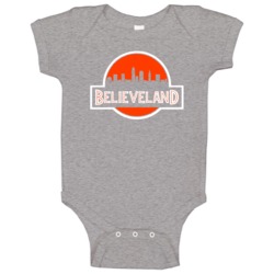 Believeland Cleveland Football Jurassic Park Logo Skyline Mashup Parod Believeland Cleveland Football Jurassic Park Logo Skyline Mashup Parod