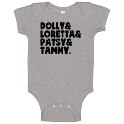 Dolly Loretta Patsy And Tammy Raglan Baby One Piece Dolly Loretta Patsy And Tammy Raglan Baby One Piece
